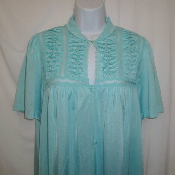 Vanity Fair robe, 38" bust, Short sleeve, Teal, Knee length, Button front, VTG - Picture 5 of 10